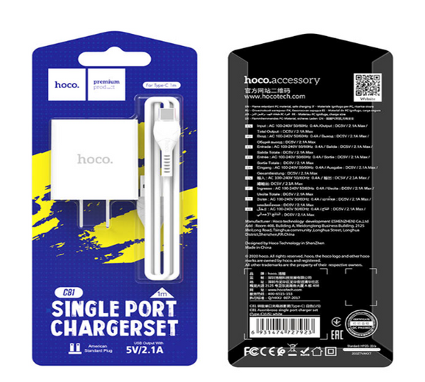 Cargador USB-A + Cable USB-C Hoco C81